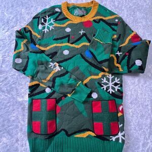 Ugly Christmas Sweater Womens Green Christmas Tree Pockets Sweater Small NWOT